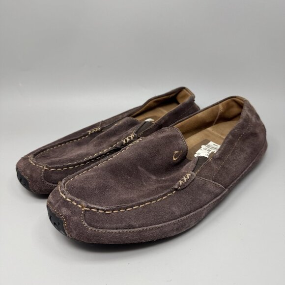 Olukai Brown Leather Loafers Driving Shoes Derby Comfort Moc Toe Akepa Moc Sz 13